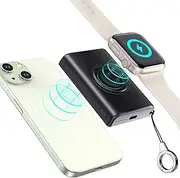 Magnetic Battery Pack for Apple Watch & iPhone, Mini & Lightweight, 3000mAh Portable Wireless Charger Compatible with iPhone 16/15/14/13/12 Series, Charger for Apple Watch Ultra/10/9/8/7/SE/6/5/4/3