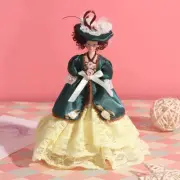 Dollhouse 1:12 Scale Miniature Ceramic Doll Royal Princess Green Skirt Feathered