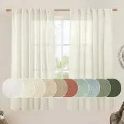 LAMIT Semi Sheer Linen Window Curtains 63 Inch Length Light Filtering Neutral...