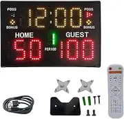 Hellery Tabletop Digital Scoreboard, Wall Hanging Score Keeper with Remote, Portable Score Clock, Electronic Scoreboard for Basketball, Tennis