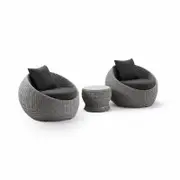 Newport Outdoor Wicker Lounge 2x Arm Chair with Side Table Brushed Grey - Denim Grey