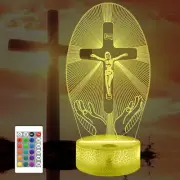 Jesus Cross 3D Night Light, Christian Illusion Optical Hologram Lamp with 16 Co