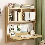 Wall Mounted Drop-Leaf Table, Floating Laptop Desk, Multifunctional Folding Table Workstation with Storage Compartments,Space Saving for Home Office(Natural)