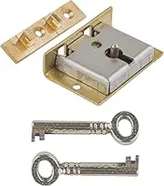 S-8(2K) Small Brass Half Mortise Chest Lock with Two Skeleton Key + Free Bonus (Skeleton Key Badge)