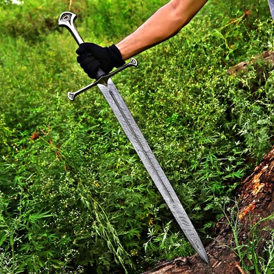 Hand-Forged Medieval Longsword | Damascus Steel Knight Sword | Custom Full Tang