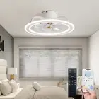 20'' White Modern Indoor Flush Mount Ceiling Fan with Lights Remote Control, Rem