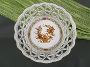 Rare HEREND HUNGARY OPENWORK INDIAN BASKET BOWL in RUST Hard to Find! Excellent