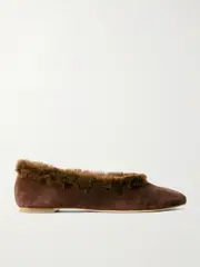 [STAUD] STAUD - Alba Faux Fur-trimmed Suede Ballet Flats - Brown - IT40 IT 40 Brown