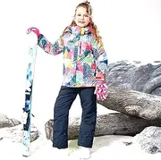 [7HAHA3] Girl's Snowsuit Children Snowboard Ski Jacket Pants Set Youth Windproof Heart Pattern Thicken Coat in -30°C (-22℉)
