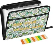 Custom Expandable File Folder Organizer 13 Pockets A4 Letter Size Customizable Duty Expanding File with Zipper Closure for Office School Elegant Daisies Flower White Blue expando