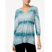 Style & Co Petite Space-Dye Slub Hooded Top, Teal, PP