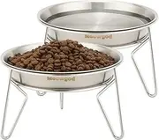 Elevated Cat Bowls,6.7" Extra Wide Raised Stainless Steel Cat Food Bowls with Anti-Slip Metal Stand Whisker Friendly Water Dishes for Indoor Cats and Small Dogs-2pack