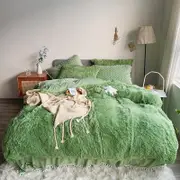 Fluffy Faux Mink & Velvet Fleece Quilt Cover Set - Soft Green