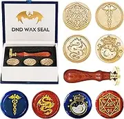 DND Wax Seal Stamp, Ideal Gift for Dungeons and Dragons/D&D Envelope Scroll. Fantasy Wax Seal Kit with Dragon/D20 Dice/Magic Potion/Caduceus, Great RPG Accessories Nerdy Gift for DND Lover DM & Player