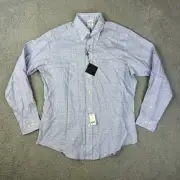 Brooks Brothers Regent Shirt Mens Large Blue White Plaid Irish Linen Beach NEW