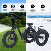 20" Electric Fat Tyre Tricycle 1500W Throttle Disc Brakes Suspension e-Bike
