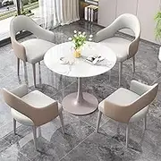 Snaweo Office Reception Room Club Table, 31.5inch Round Office Table with Chairs Set of 5, Small Conference Room Negotiation Table Sets, Coffee Table and Chair Set, for Family Apartment(Khaki)