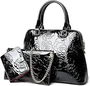 [QZUnique] Women's Shiny Patent PU Leather Top Handle Bag Tote Cross boday Bag Satchel