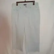 NYDJ Valhalla Womens 8 Wide Leg Capri Fray Hem Blue Light Wash Jeans Pants (EB)