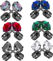 [HAPINARY] Cubic Zirconia Earrings Set of 6 Titanium Studs Screw Back Fashion Jewelry for Women Girls Men