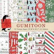 72 Sheet 27.6"X19.7" Christmas Tissue Paper Sheets, 12 Christmas Patterns Packaging Art Tissue Paper for Crafts, Christmas Tissue Paper for Gift Bags and Wrapping, Wrapping Paper Sheets for New Year