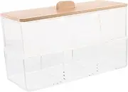 Bamboo Lid Cotton Swab Box Safe Convenient Cosmetic Pad Storage Organizer