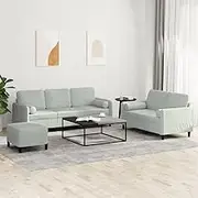 Generic 3 Piece Sofa Set with Pillows Light Grey Velvet,3202044