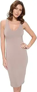 [Stylish FABRIC] Women's Rayon Modal Sleeveless Double Layer V-Neck Bodycon Party Pencil Midi Dress for Casual/Formal Wear