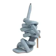 Nevenka Sexy High Heels Knit Fallopian Cloth Rope Lace Up Gladiator Sandals-Light Blue