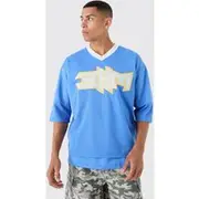 Mens Blue Oversized BHM Satin Mesh Varsity Top