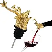 Wine Stoppers Wine Aerator Pourer Spout Bottle Pourers for Alcohol Stainless Steel Deer Stag Head Wine Pourer Stags with Food Grade Silicone Stopper for Home and bar Use (Gold)