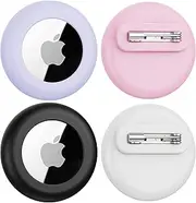 Air Tags-4 Pack Apple Kids Hidden Case, for Apple Air Tag, Airtag Holder for kids,Silicone Airtag Holder with Safety Pins,Airtag Tracker,Anti Lost, for Kids, Luggage, Clothing(Black White Pink Purple)