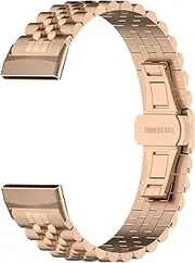 Compatible with Fitbit Versa 4/Fitbit Sense 2/Fitbit Versa 3/Fitbit Sense Metal Bands,Stainless Replacement Steel straps for Women Men,Adjustable Metal Watch Bracelets,Wristbands Accessories (C-Rose Glod)