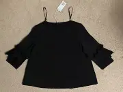 New! COS Women's Sz Medium Black Rayon Nylon Box Boxy Style Shirt Top