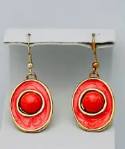 Vintage 1980-90s Gold Tone Salmon Enamel Lucite Bead Pierced Earrings