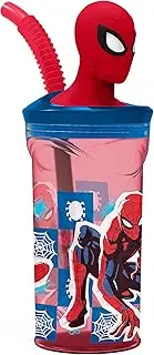 p:os Spiderman 35478 Children's Drinking Cup with Integrated Straw, Lid and 3D Figure, Drinking Container with Approx. 360 ml Capacity, Ideal for Cold Drinks