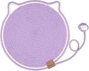 Natural Cotton Rope Round Horizontal Scratching Pads with Ball Toy,16.5''Horizontal Floor Cat Scratching Pads for Indoor Cats,Cat Furniture Protector for Wall, Carpets, Hand Washable,Purple
