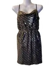 Alexia Admor Kylien Dress Small MOB WIFE Draped Foil Shine Disco Club Party Prom