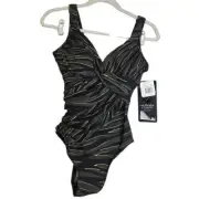 NEW Miraclesuit 8 Seabra Oceanus Printed One Piece Swimsuit Green Underwire