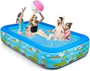 Inflatable Swimming Pool, 180cm Giant Inflatable Deep Pool, Padding Pool Swim Centre Pools for Kids Adults Family Rectangle Paddling Pool with Inflatable Soft Floor for Backyard