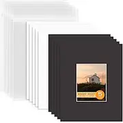 Mat Board Center, Pack of 5 Bevel Cut 16x20 Black Mat for 8x10 Photo with White Core Matte Set, Includes 5 Acid Free Mats, 5 Backing Board and 5 Clear Bags