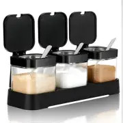 Condiment Jar Spice Container with Lids and Spoons, 8.6oz Clear Glass Condime...