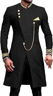 [JEShifangjiusu] African Clothes Men's Suit Suit Pants Set With Waist Blazer Embroidery Chain, Deep Grisa1, 4XL