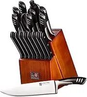 Premium 19-Piece German High Carbon Stainless Steel Kitchen Knives Set with Rubber Wood Block, Professional Double Forged Full Tang Chef Knife Set