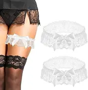 [Quilax] 2Pcs Wedding Garter for Bride, Lace Bowknot Garter Party Prom Leg Garter Belt Black Bowknot Elastic Leg Ring, for Bride