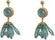 [RYEPOLNIX] Handmade Earrings Blue Gemstone Beaded Tassel Stud Earrings Summer Beach Sweet Cute Cool Girls Party Earrings/711