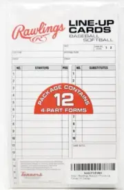 12 4-Part Carbonless Baseball & Softball Line-Up Cards Rawlings System-17 Forms