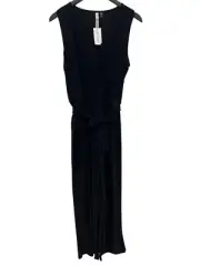 NY Collection Sleeveless Faux Wrap Jumpsuit Womens LP Black Business Casual NEW