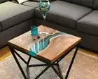 WOOD & BLUE RESIN EPOXY COFFEE TABLE, CENTER, CORNER & BED SIDE TABLE TOP