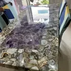 Natural Agate Dinign Table With Amethyst Stone Slab, Office Desk Modern Furnitur